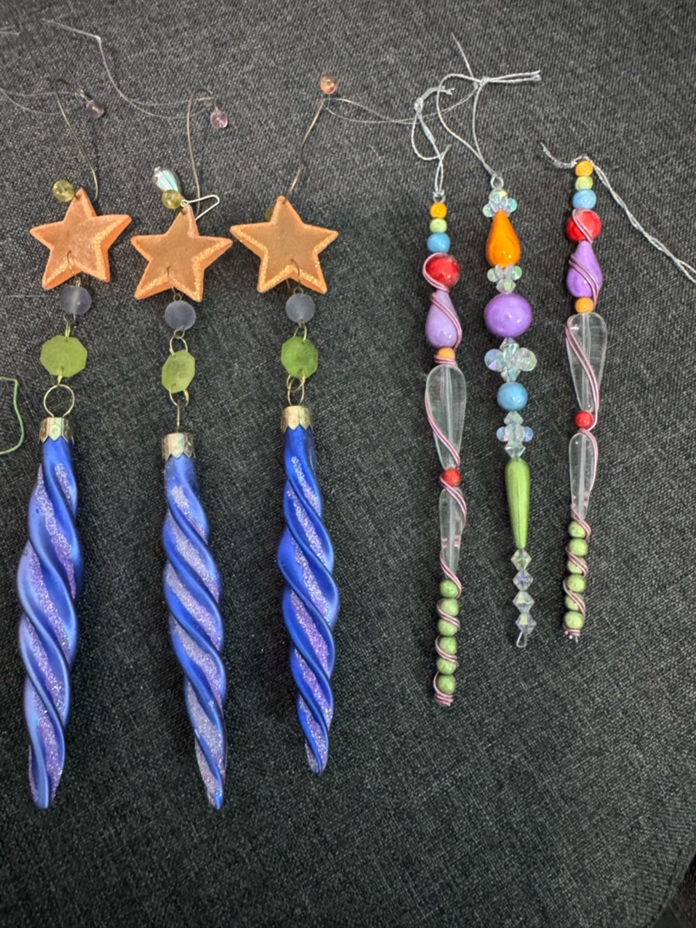 Handmade Colorful Beaded and Twisted Glass Ornaments - Set of 6 - Picture 1 of 3
